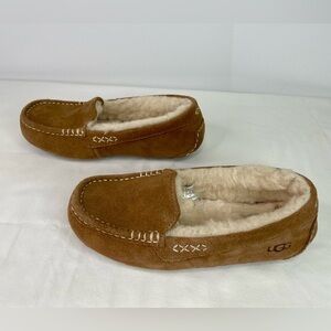 UGG Ansley Brown Wool Lined Suede Leather Slipper Size 5
